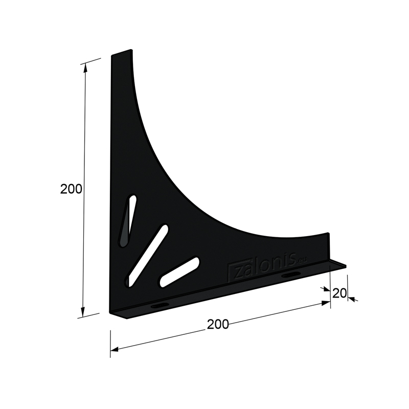 ΓΩΝΙΑ ΡΑΦΙΟΥ ΔΕΛΤΑ / 200x200x20 / ΜΑΥΡΟ